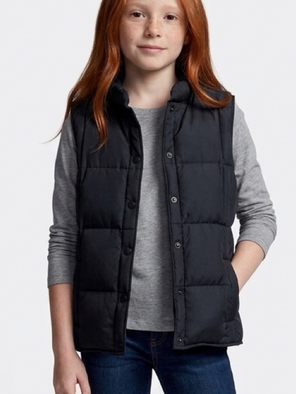 Lands’ End Dark Navy/Black Down filled & feather Puffer Vest | Youth Large 14-16